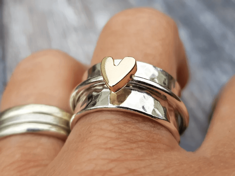 Elmont | Silver Ring with Golden Heart