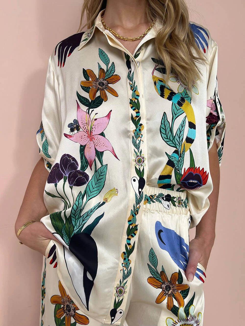 M&H | Printed Satin Shirt & Pants Set