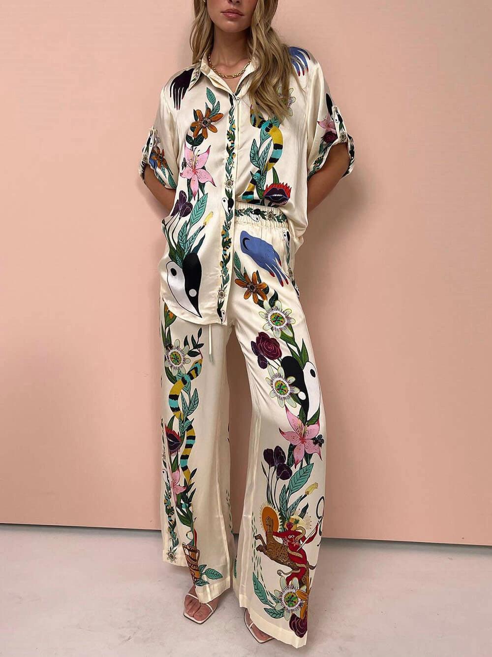 M&H | Printed Satin Shirt & Pants Set