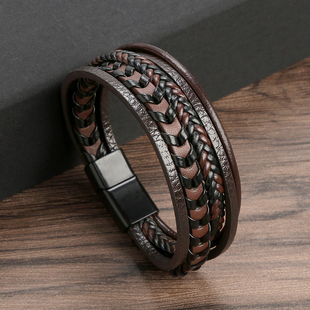 Elmont | Braided PU Leather Bracelet with Magnetic Clasp