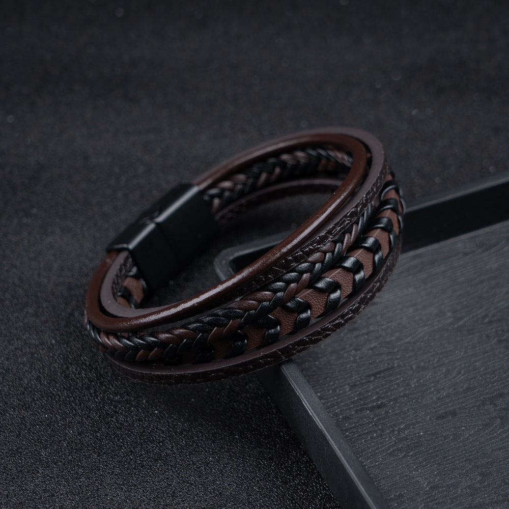 Elmont | Braided PU Leather Bracelet with Magnetic Clasp