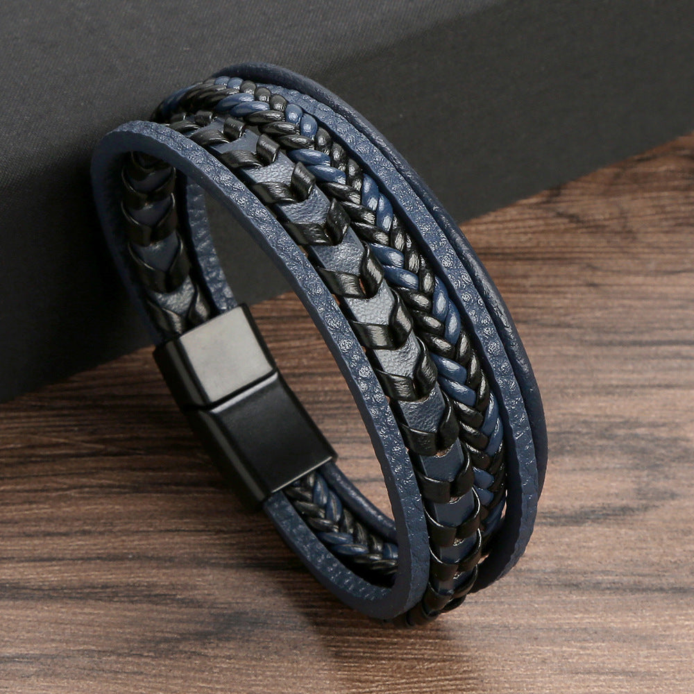 Elmont | Braided PU Leather Bracelet with Magnetic Clasp