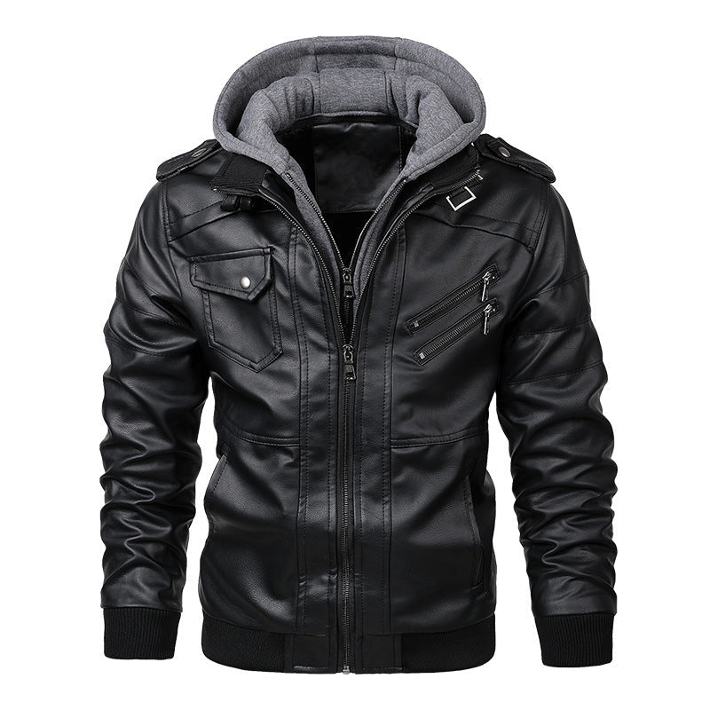Elmont | PU Leather Jacket with Detachable Hood