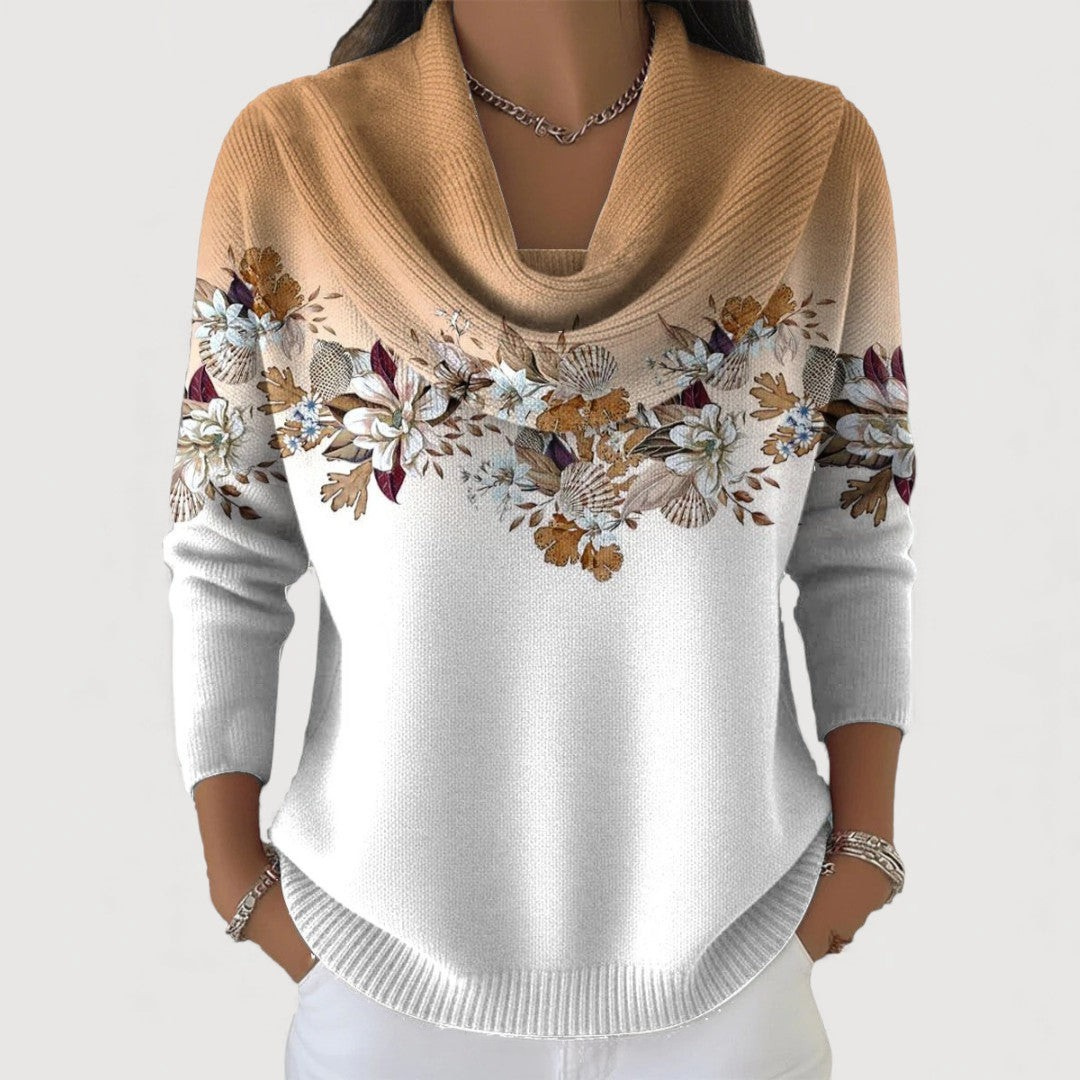 Elmont | Floral Merino-Cashmere Draped-Neck Sweater