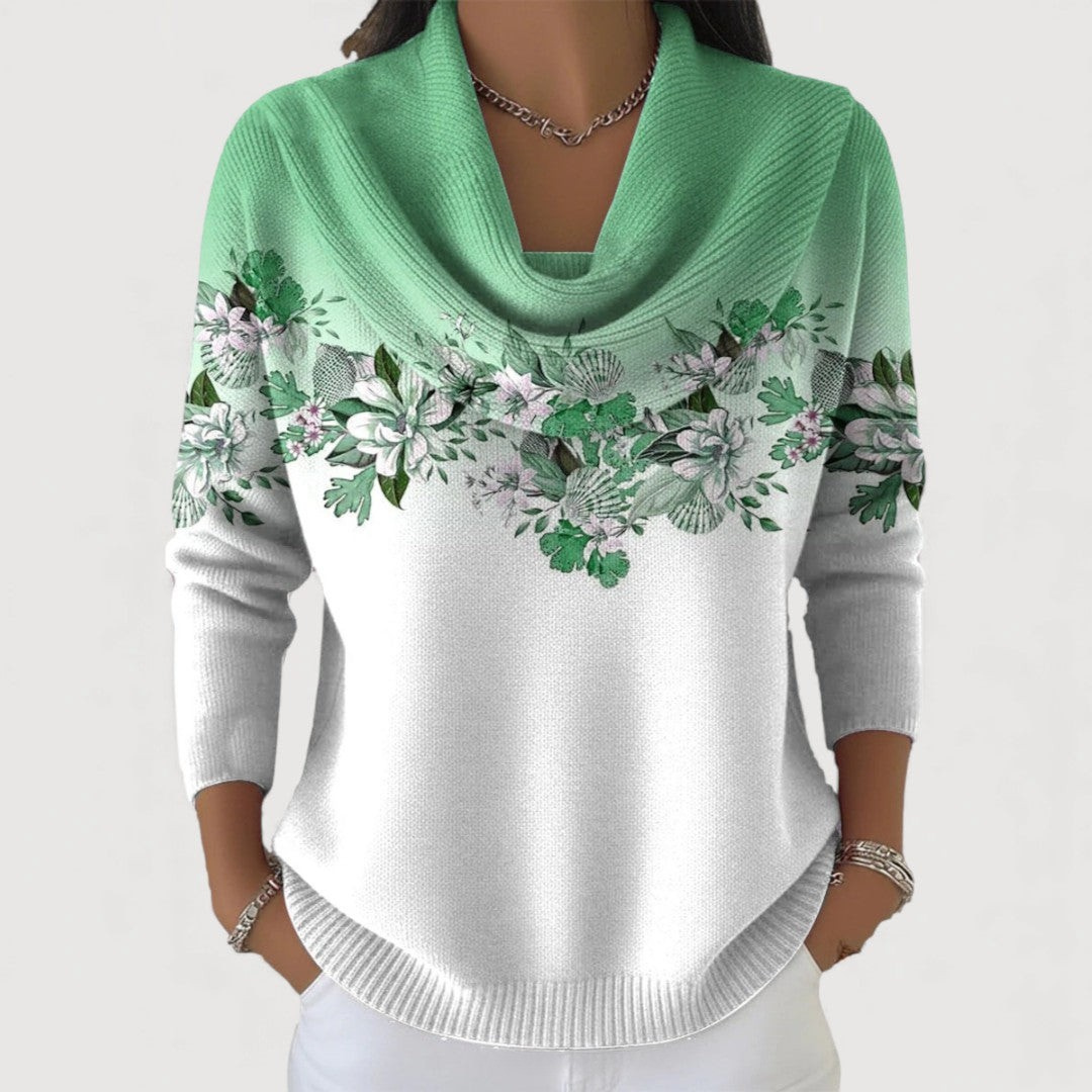 Elmont | Floral Merino-Cashmere Draped-Neck Sweater