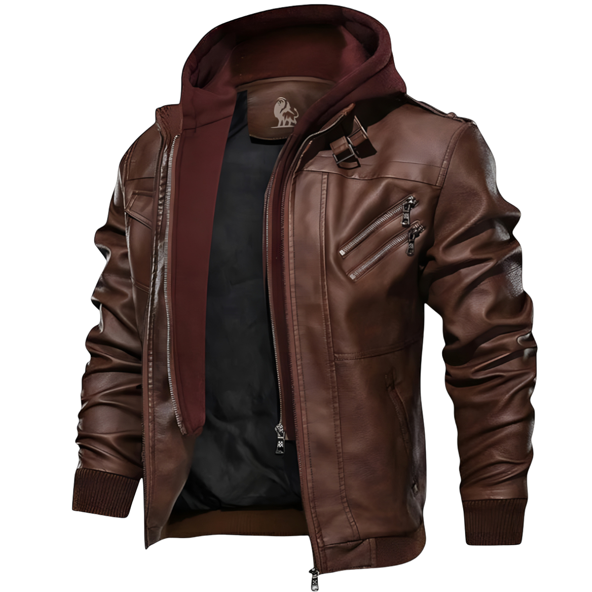 Elmont | Faux Leather Jacket with Detachable Hood