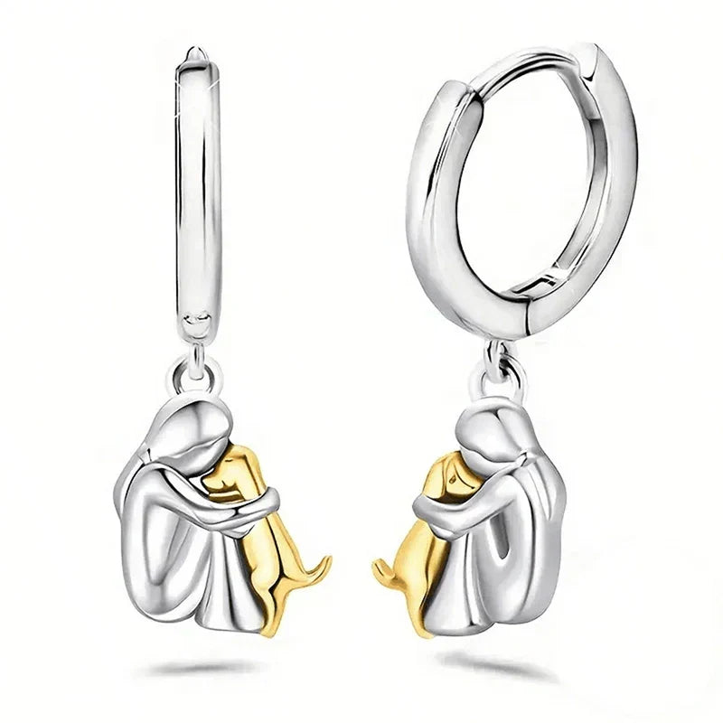 Elmont | Girl and Dog Hug Earrings (Round Closure)