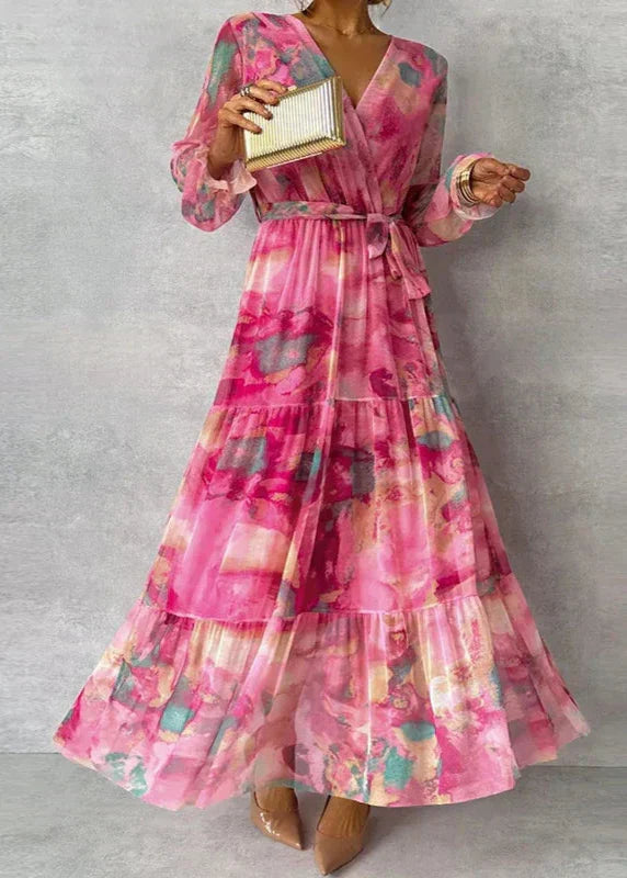 Maya | Chiffon Floral Maxi Dress with Self-Tie Waist