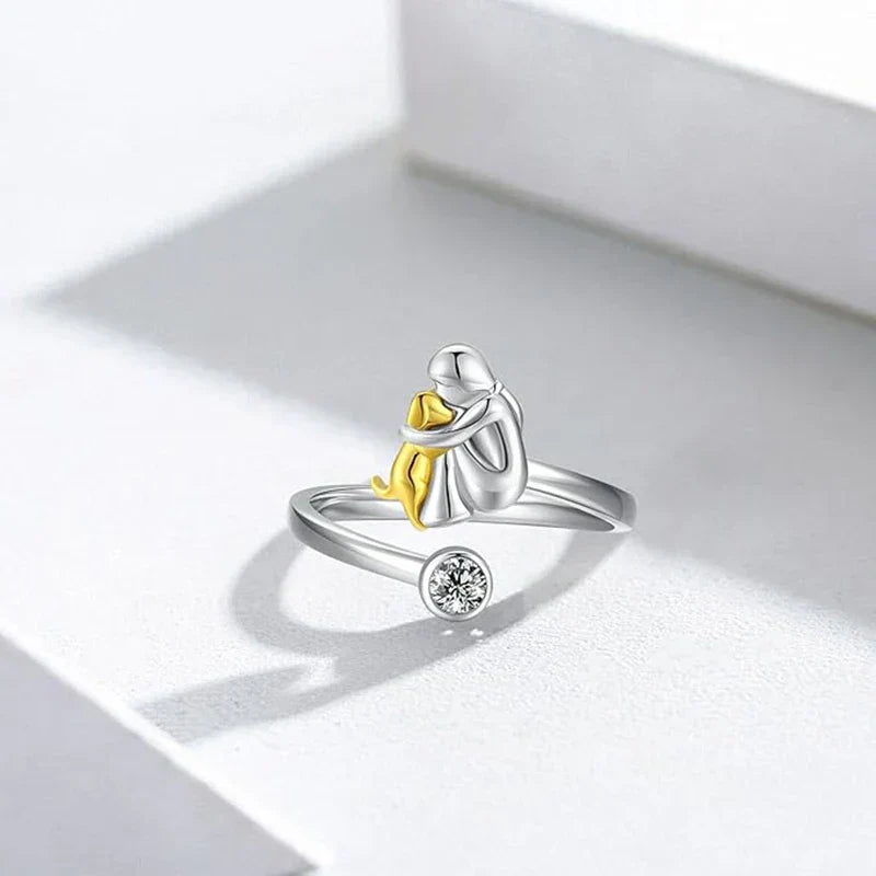 Elmont | Adjustable Sterling Silver Dog Hug Ring