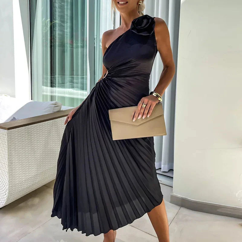 M&H | One-Shoulder Pleated Dress