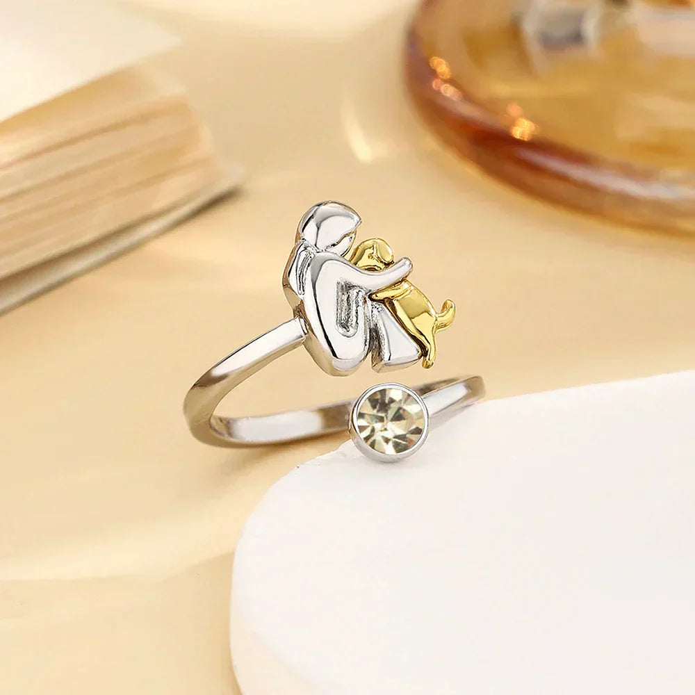 Elmont | Sterling Silver Dog Embrace Adjustable Ring