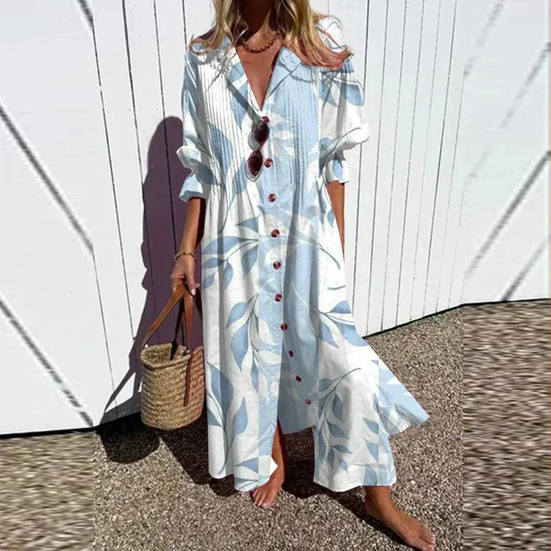 Sarah | Floral V-Neck Long Sleeve Maxi Dress