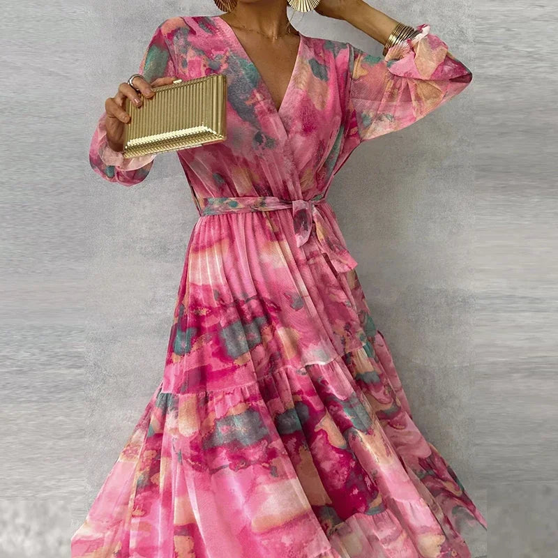 Maya | Chiffon Floral Maxi Dress with Self-Tie Waist