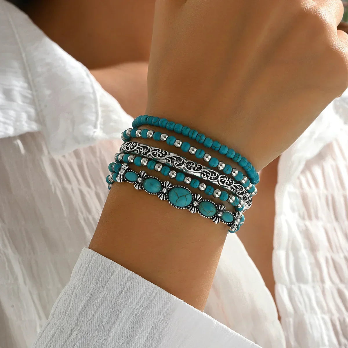 Elmont | Bohemian Turquoise Beaded Bracelet Set