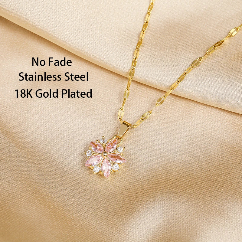 Elmont | Pink Sakura Stainless Steel Necklace