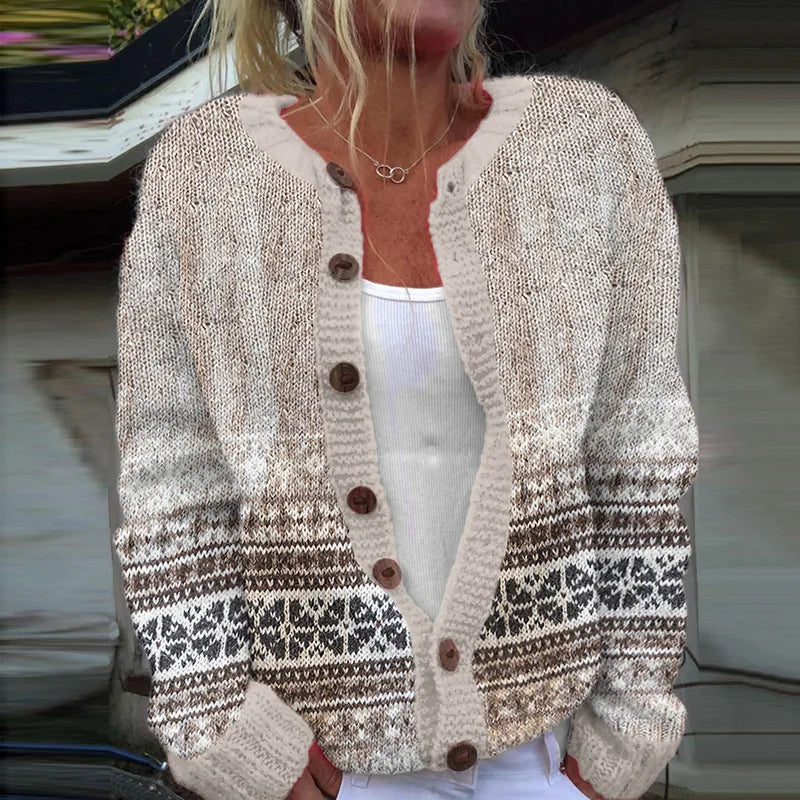 Sarah | Knit Patterned Button-Front Cardigan