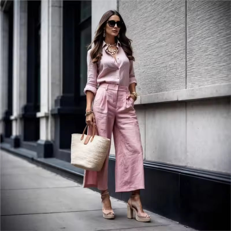 M&H | Two-Piece Set with Wide-Leg Cropped Pants