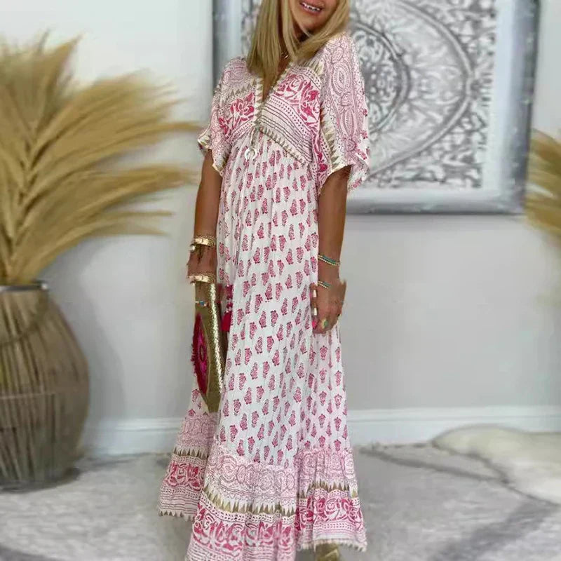 Maya | V-Neck Boho Maxi Dress