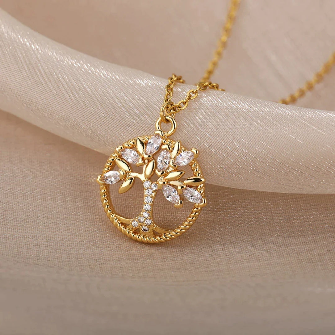 Elmont | Gold Tree of Life Crystal Pendant Necklace