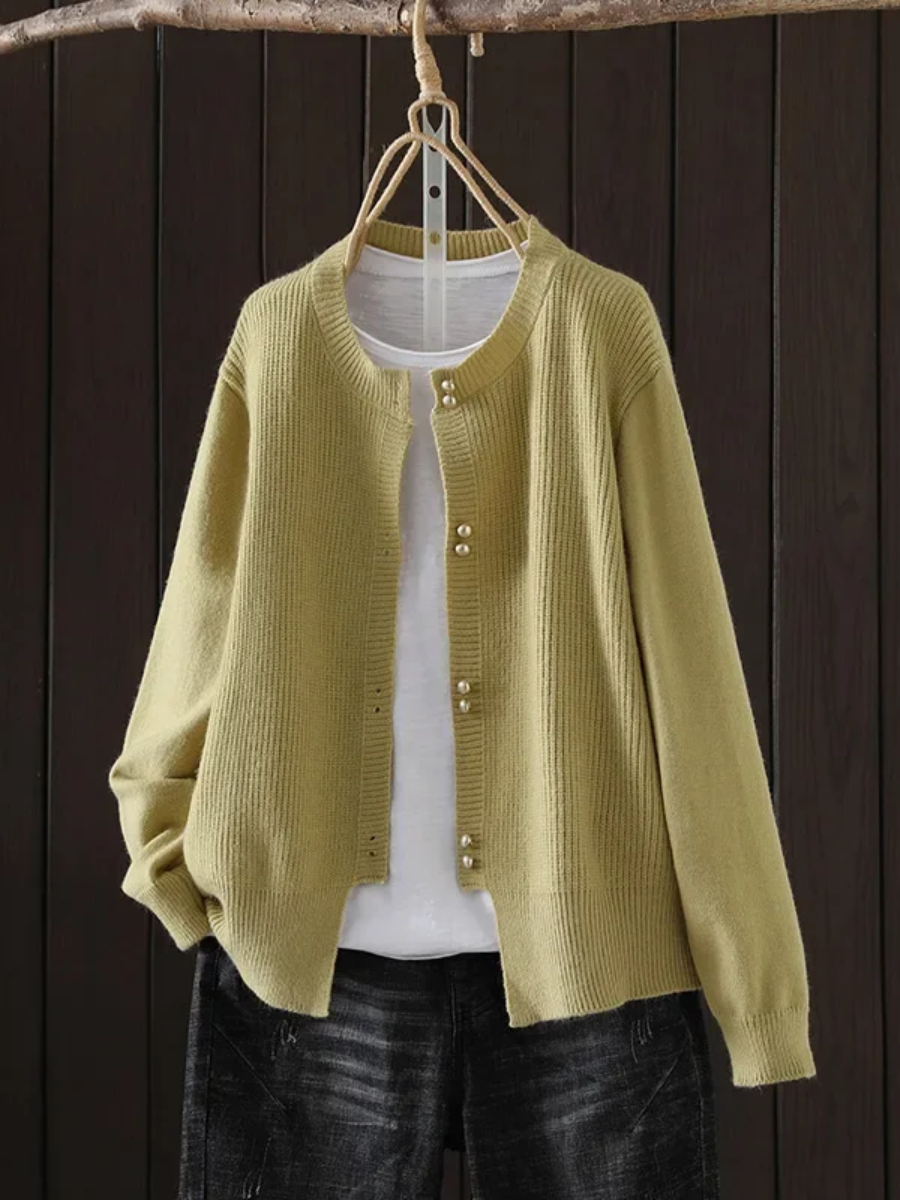 Simone | V-Neck Button-Front Cardigan, Ribbed Cuffs