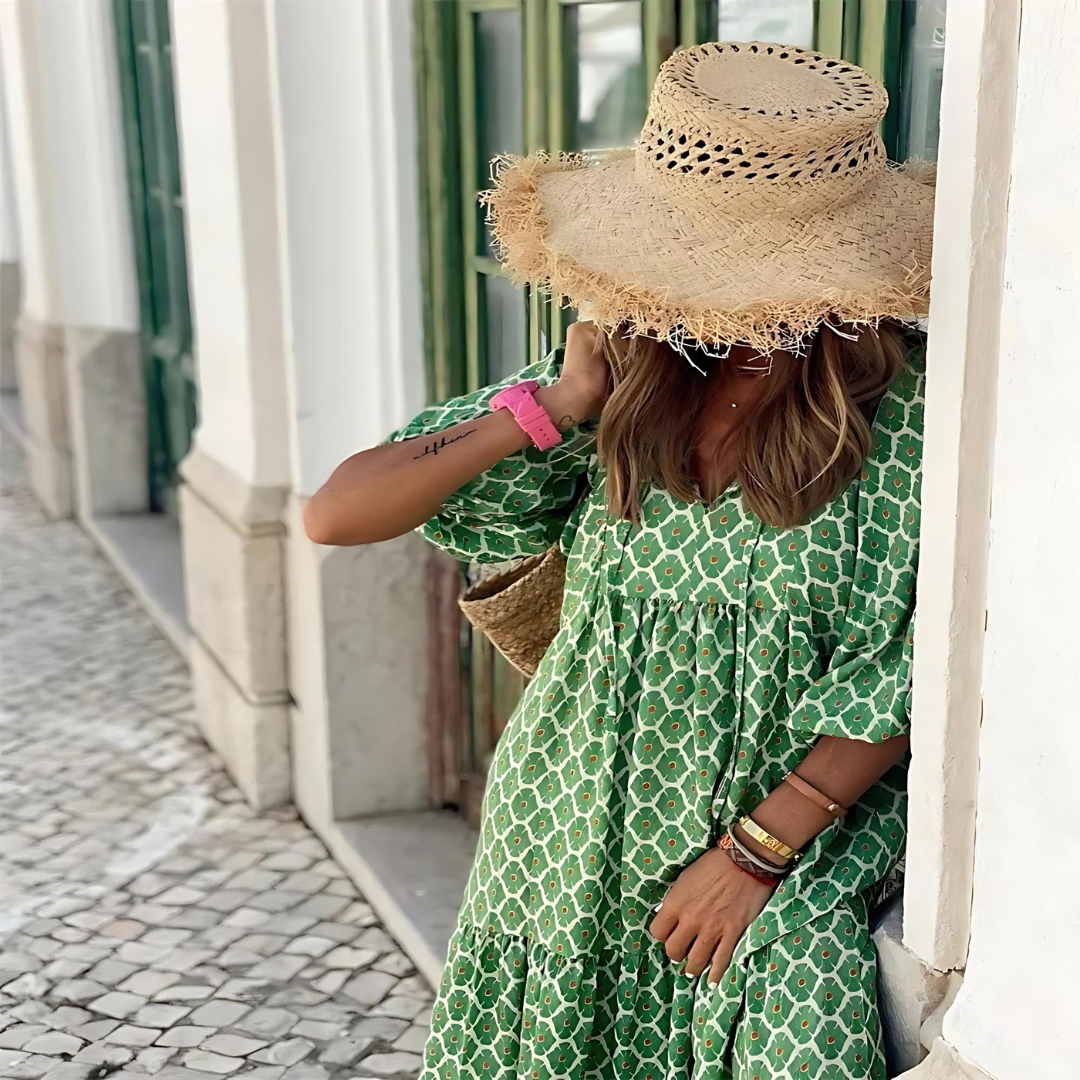 Nia | Printed V-Neck Maxi Dress