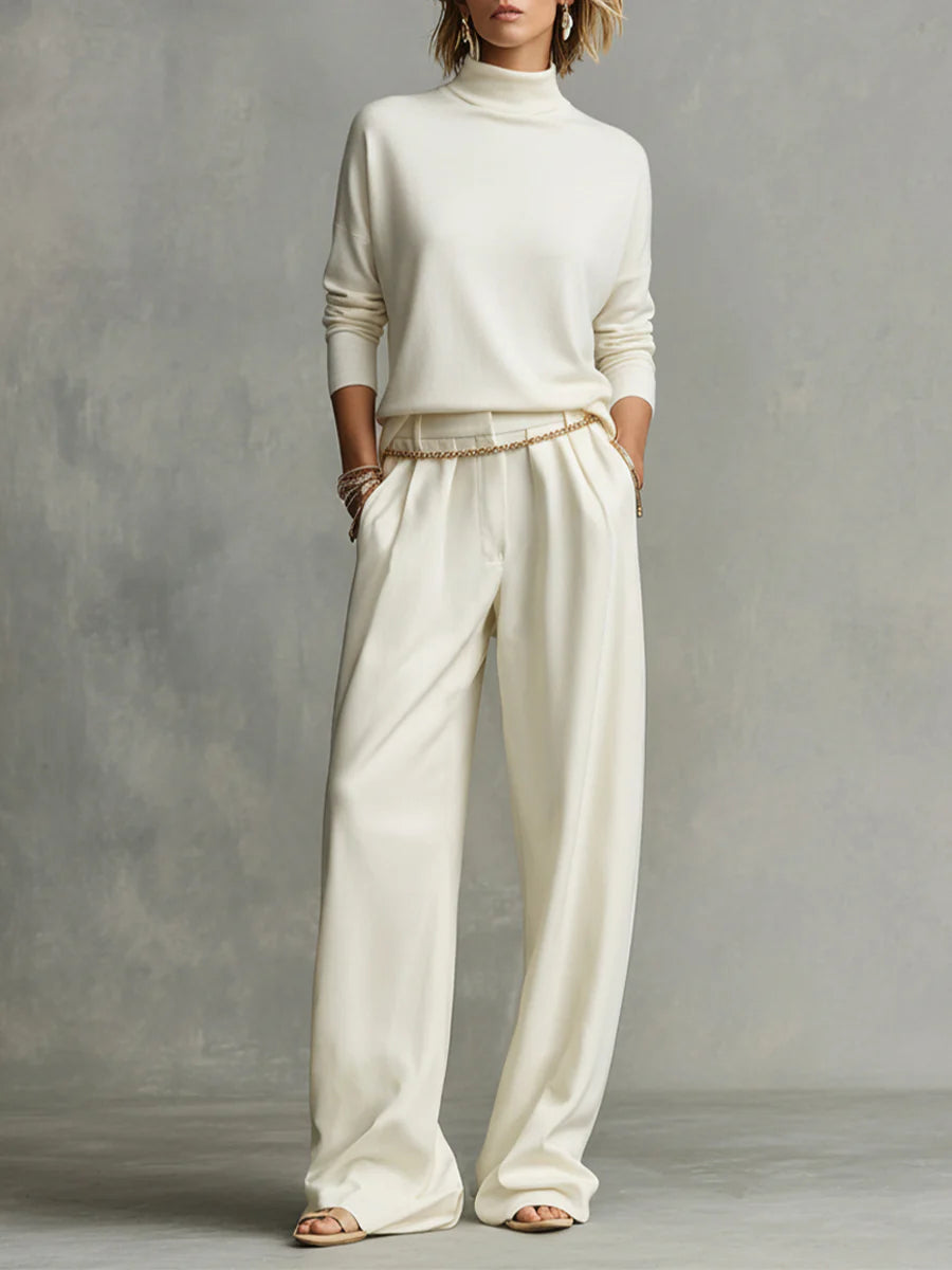 Elmont | Turtleneck Top & Wide-Leg Pants Set with Waist Chain