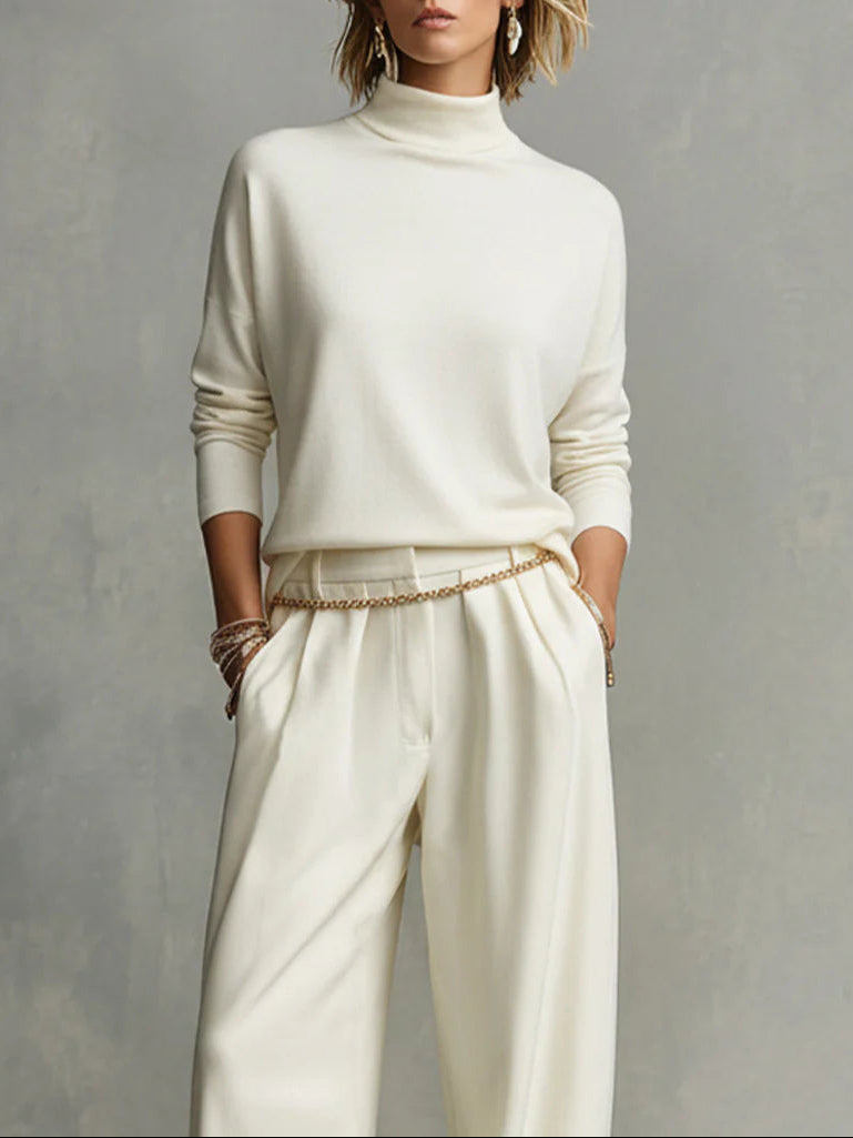 Elmont | Turtleneck Top & Wide-Leg Pants Set with Waist Chain