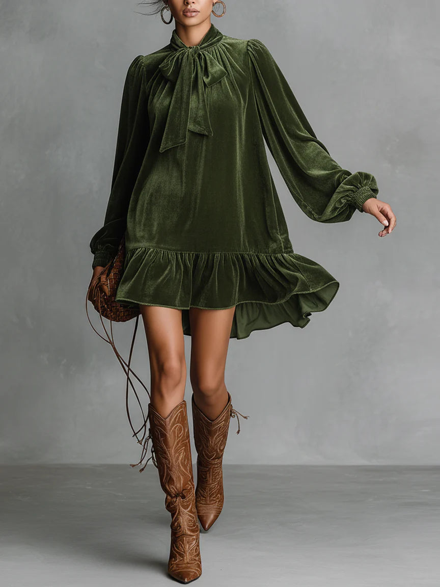 Elmont | Velvet Bow-Tie Neck Mini Dress