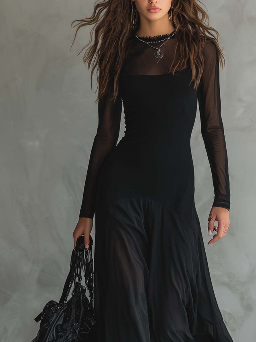 Elmont | Draped Sheer-Sleeve Maxi Dress