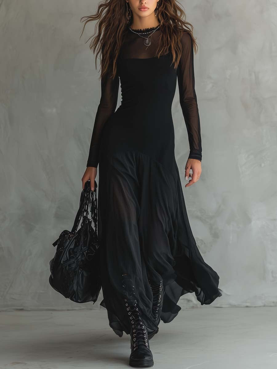Elmont | Draped Sheer-Sleeve Maxi Dress