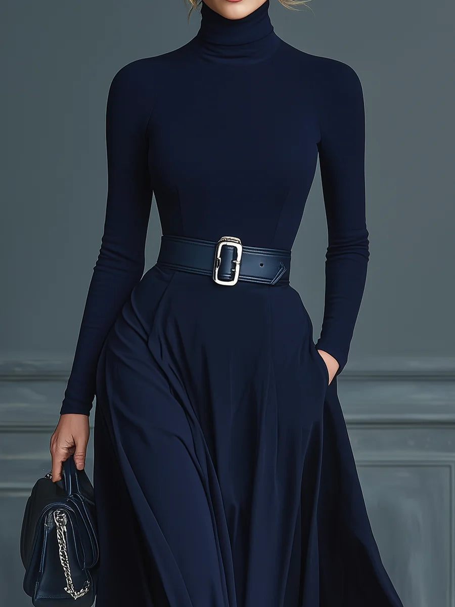 Elmont | Dark Blue Knitted High-Neck Maxi Dress