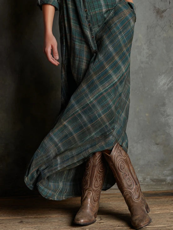 Elmont | Maxi Checkered Shirt Dress