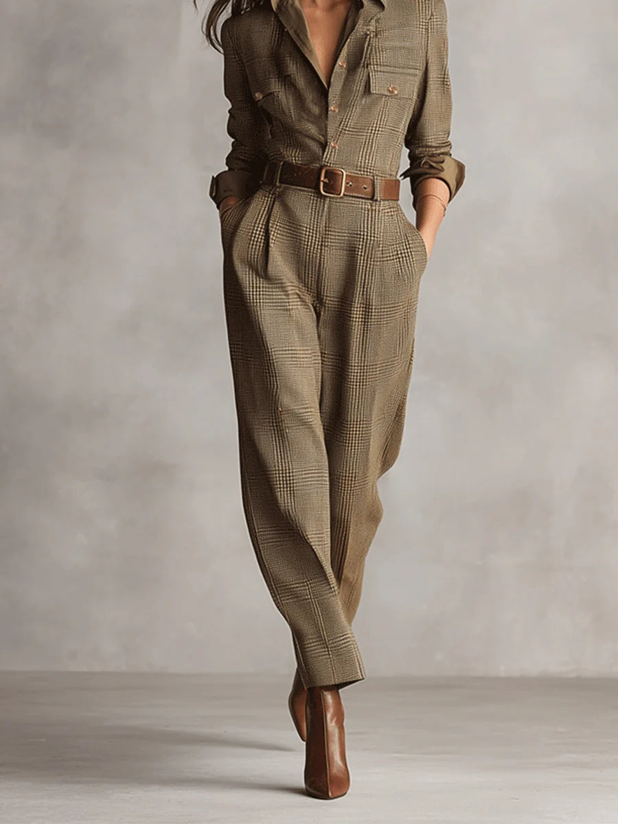 Elmont | Tweed-Texture Plaid Utility Jumpsuit
