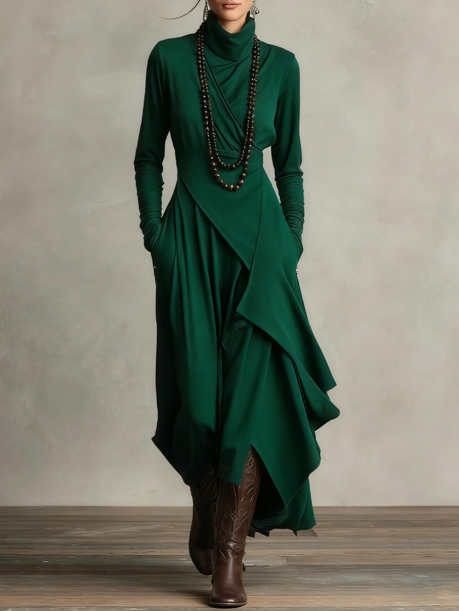 Elmont | Draped Long-Sleeve Maxi Dress