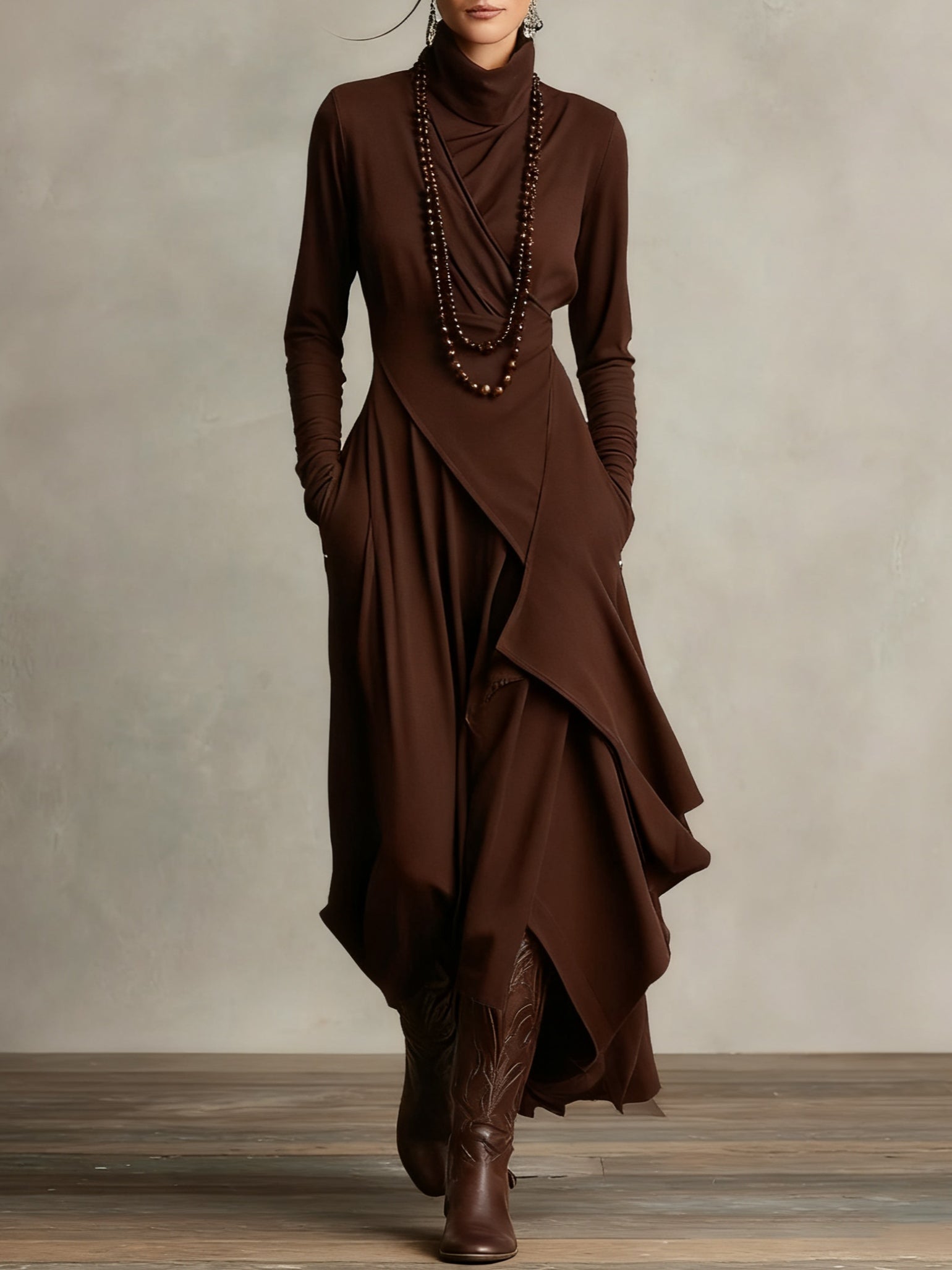 Elmont | Draped Long-Sleeve Maxi Dress