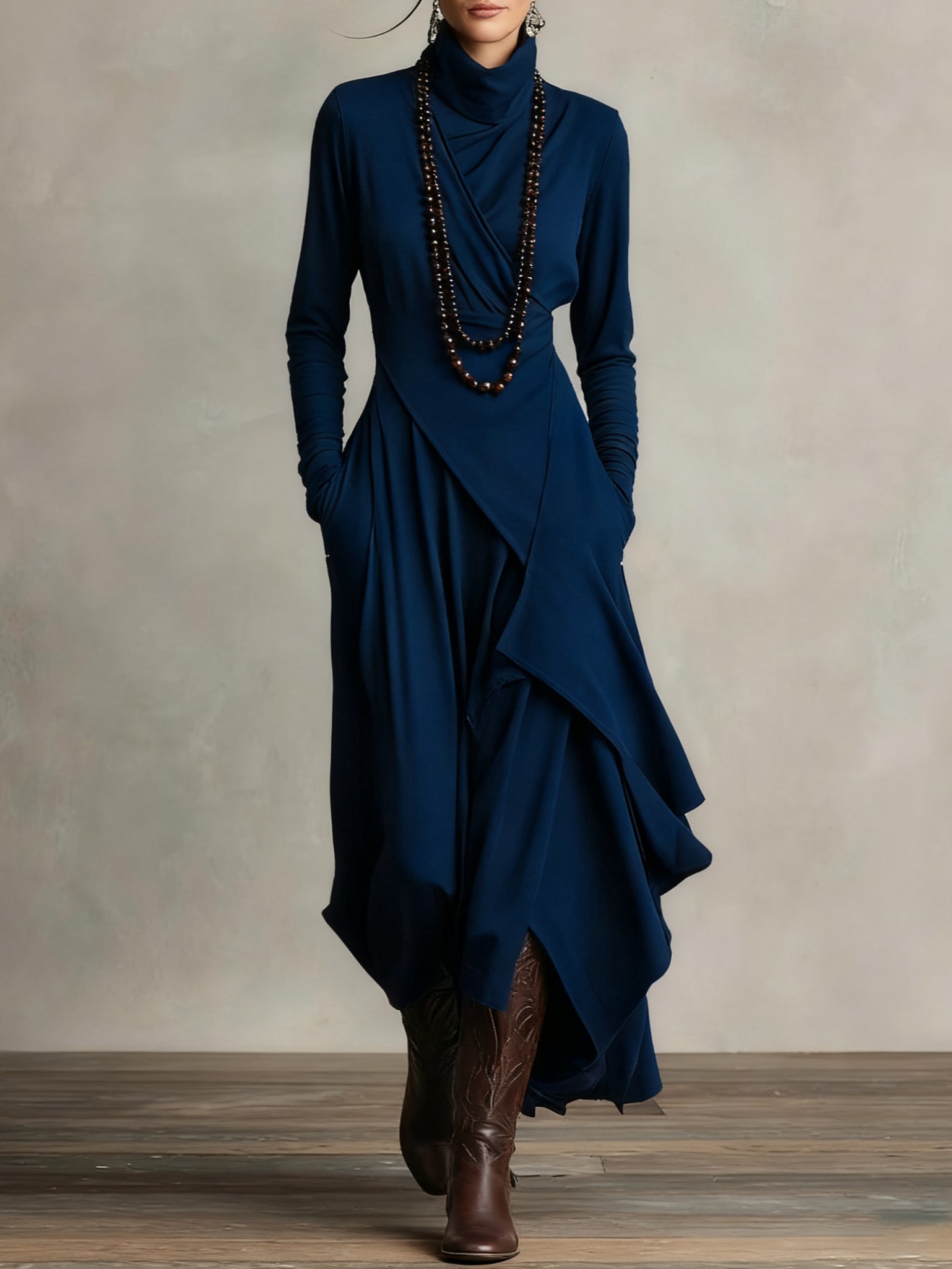 Elmont | Draped Long-Sleeve Maxi Dress