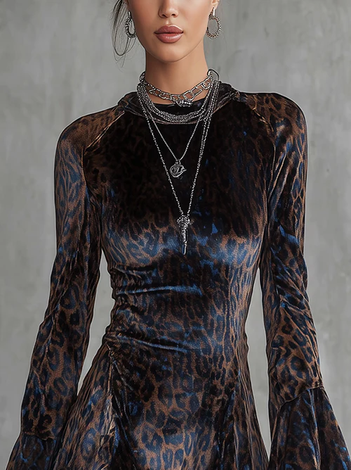Elmont | Leopard Print Velvet Mini Dress