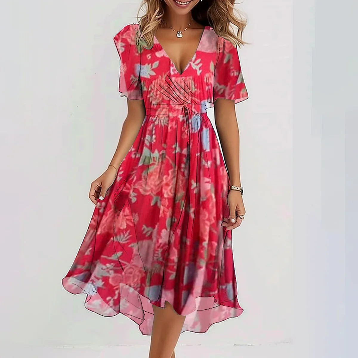 Sarah | Floral Wrap Midi Dress