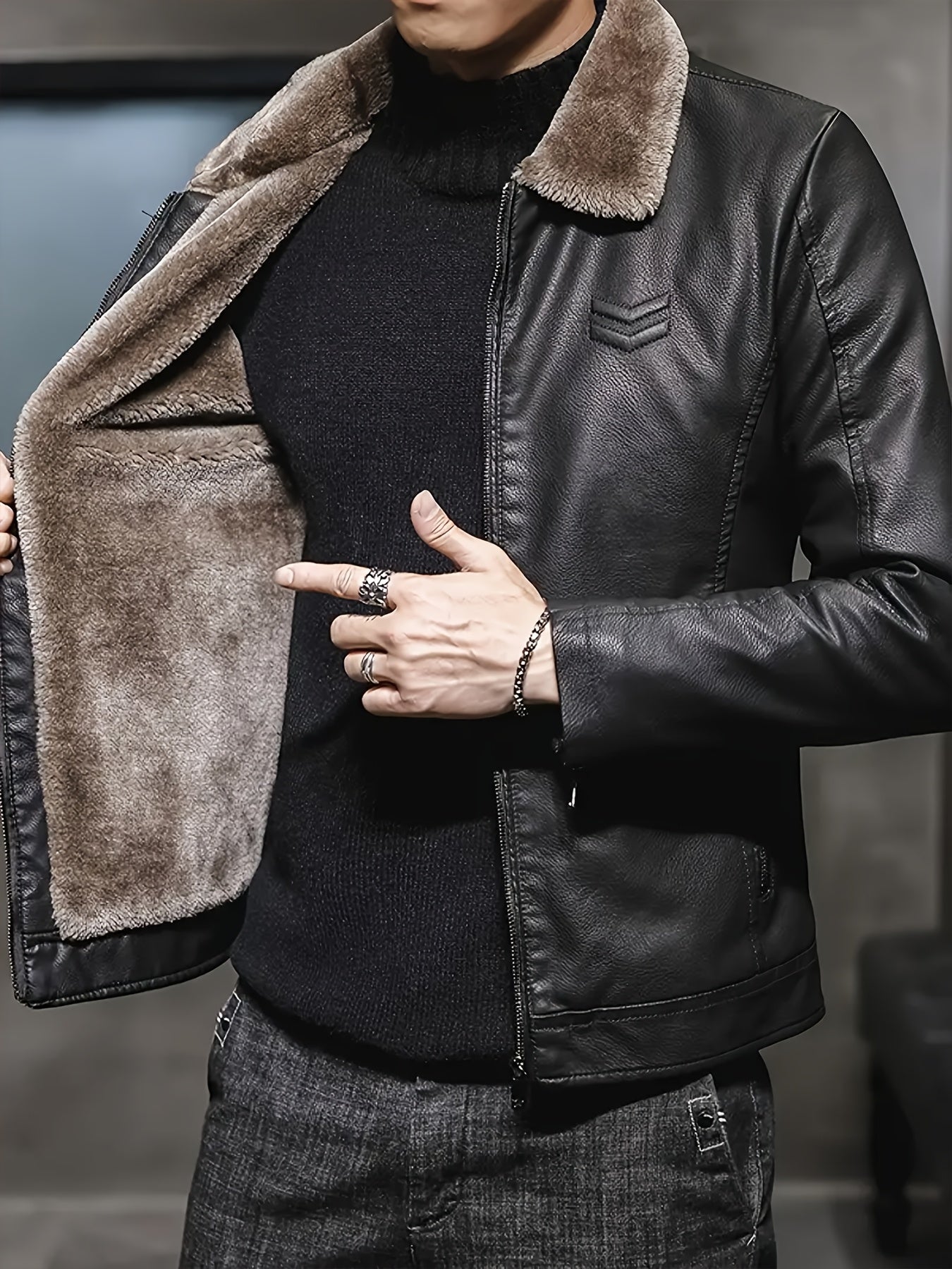 Elmont | Faux Leather Biker Jacket with Fur Collar
