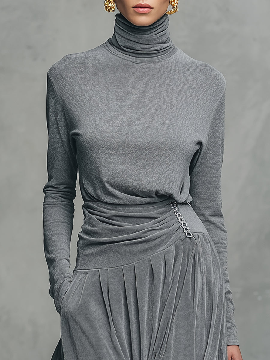 Elmont | Mock Neck Long-Sleeve Top & Velvet Skirt Set