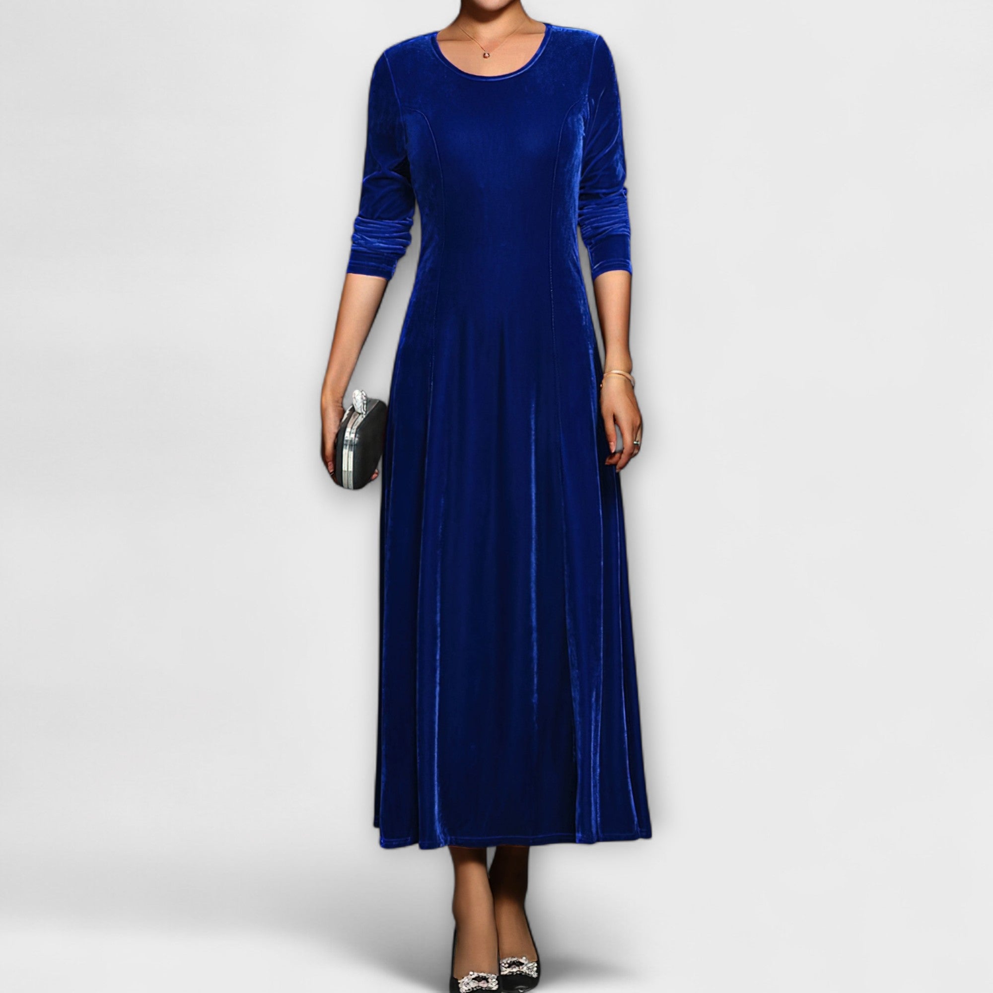 Elmont | Long-Sleeve Velvet A-Line Dress