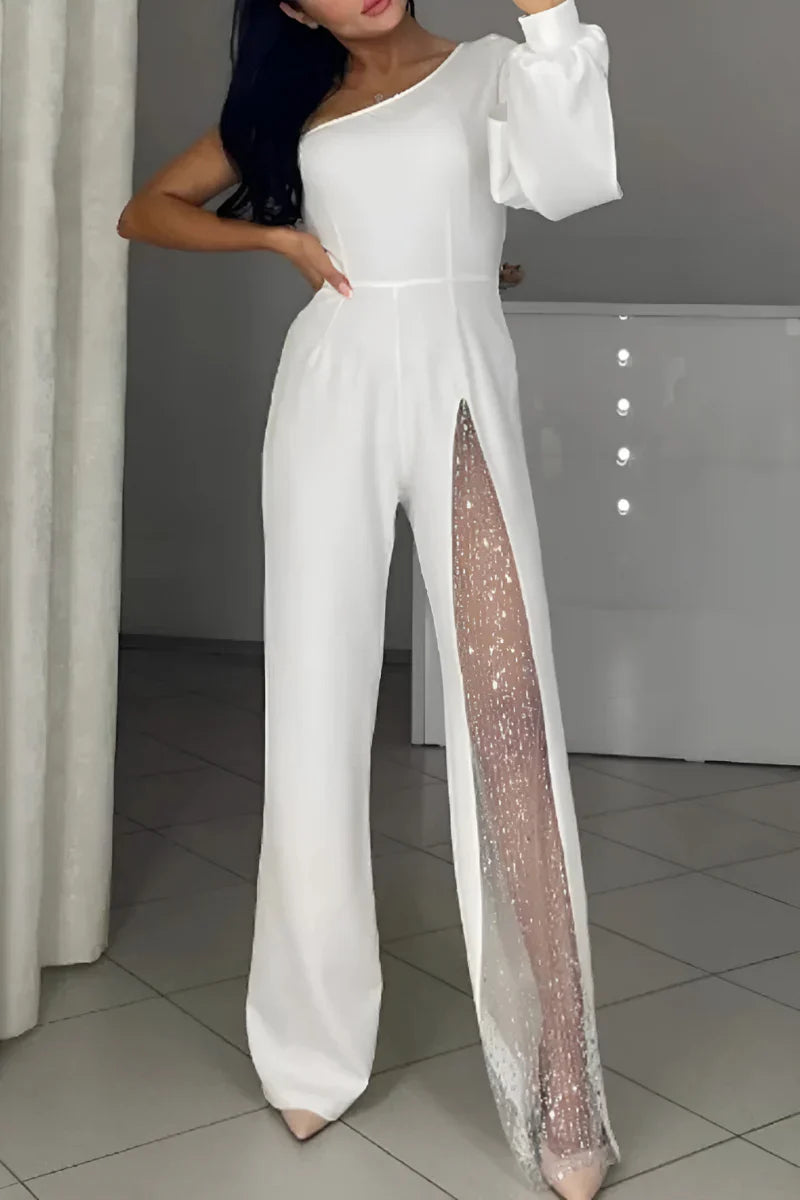 Elmont | Asymmetric Wide-Leg Jumpsuit with Shimmer Detail