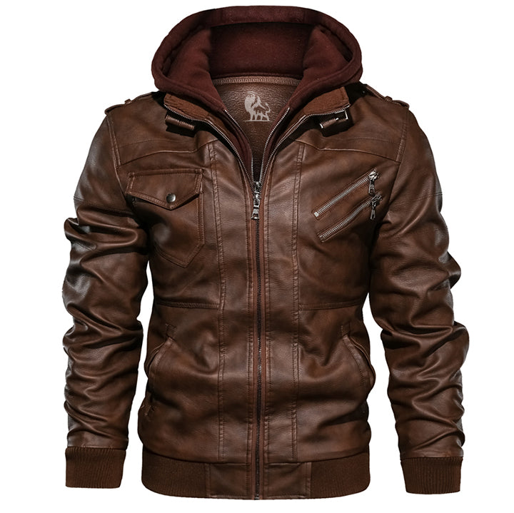 Elmont | PU Leather Jacket with Removable Hood