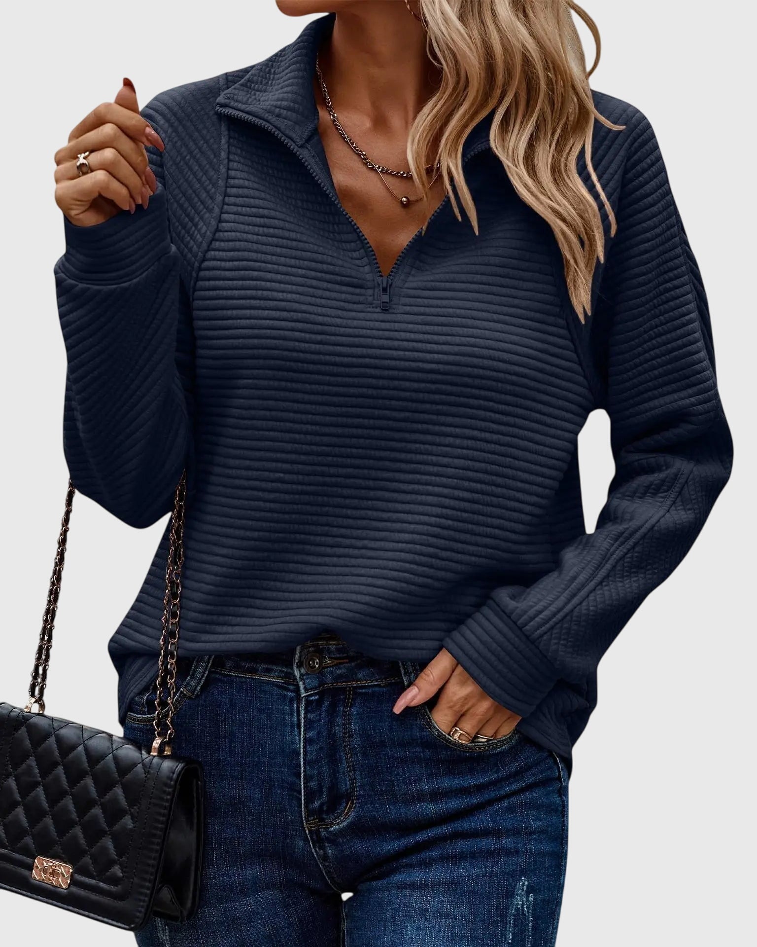 Elmont | V-Neck Zip Sweater