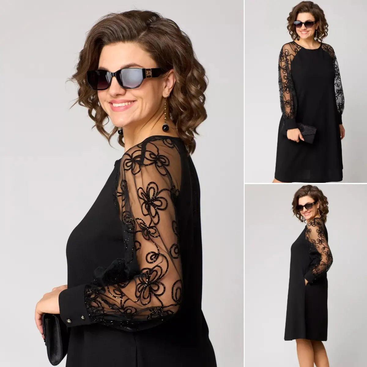 M&H | Dress with Embroidered Mesh Sleeves