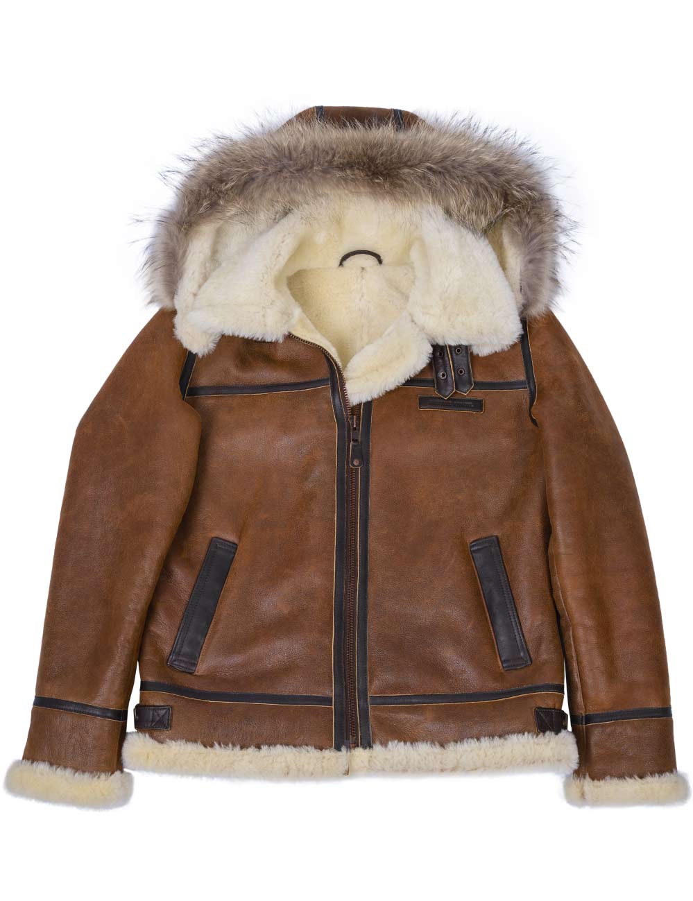 Elmont | PU Leather Bomber Jacket with Faux Fur Hood