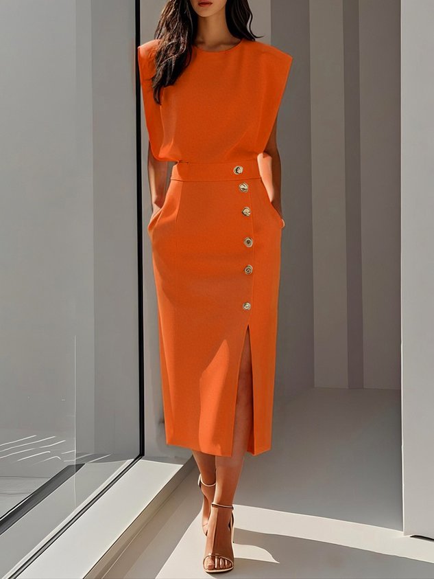 M&H | Midi Dress with Button Slit