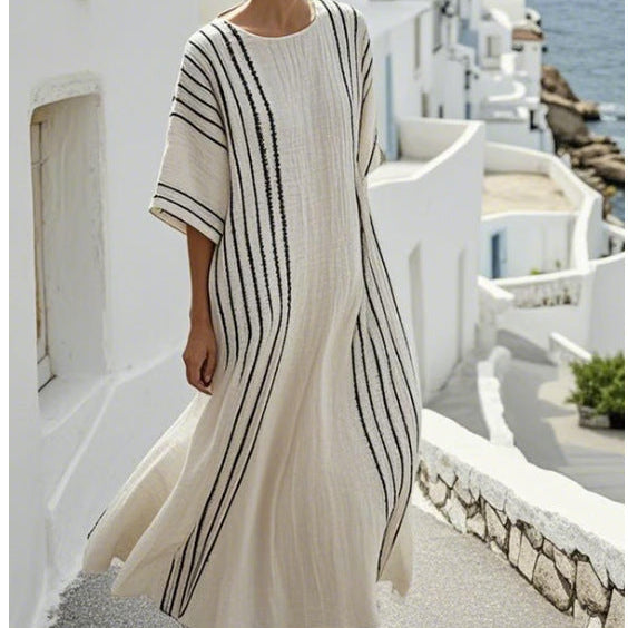 M&H | Caftan Dress with Striped Pockets