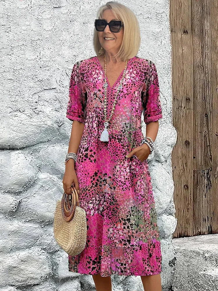Maya | Printed V-Neck Midi Dress
