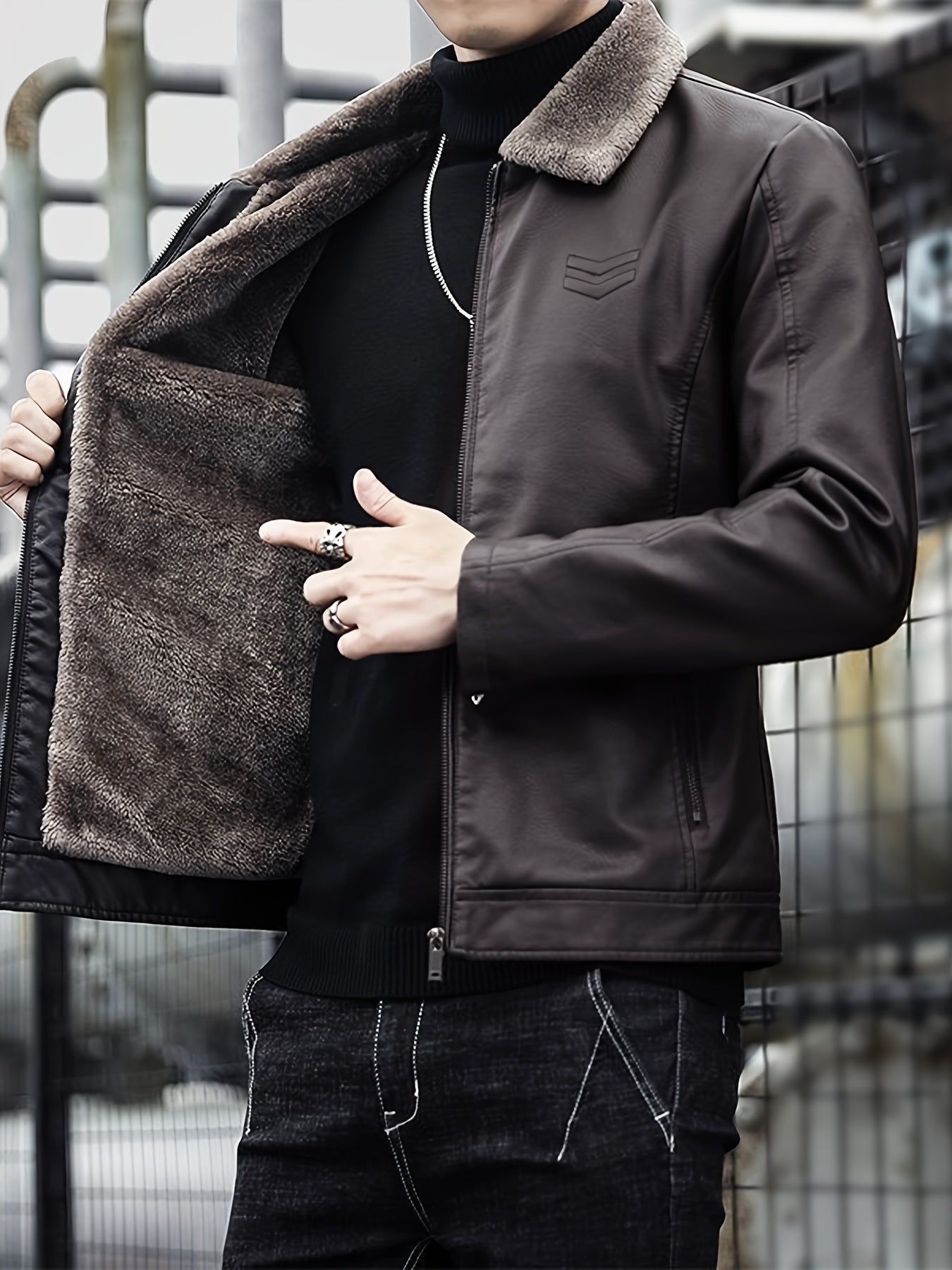 Elmont | Faux Leather Biker Jacket with Fur Collar